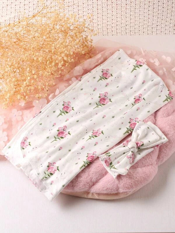 Rabbit Print Swaddle with Accessory Hat