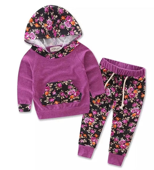 Purple Floral Hooded Activewear