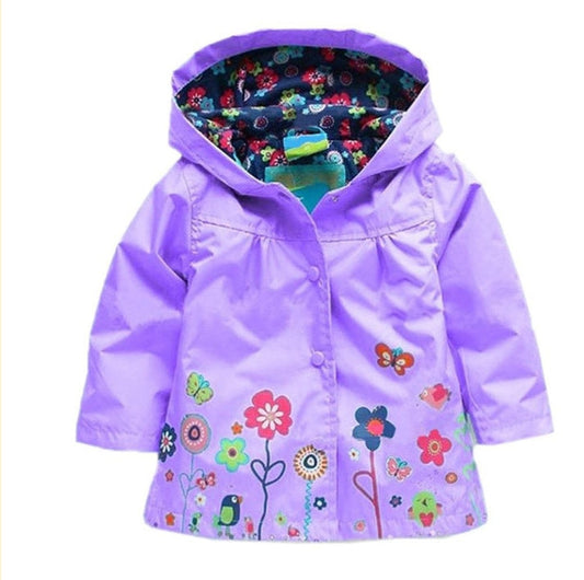 Purple Rain Coat with Floral Detail