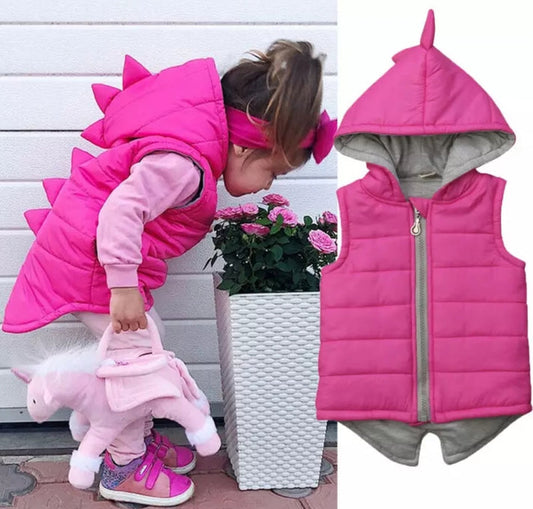Pink Dino Puffer Jacket,  Sleeveless