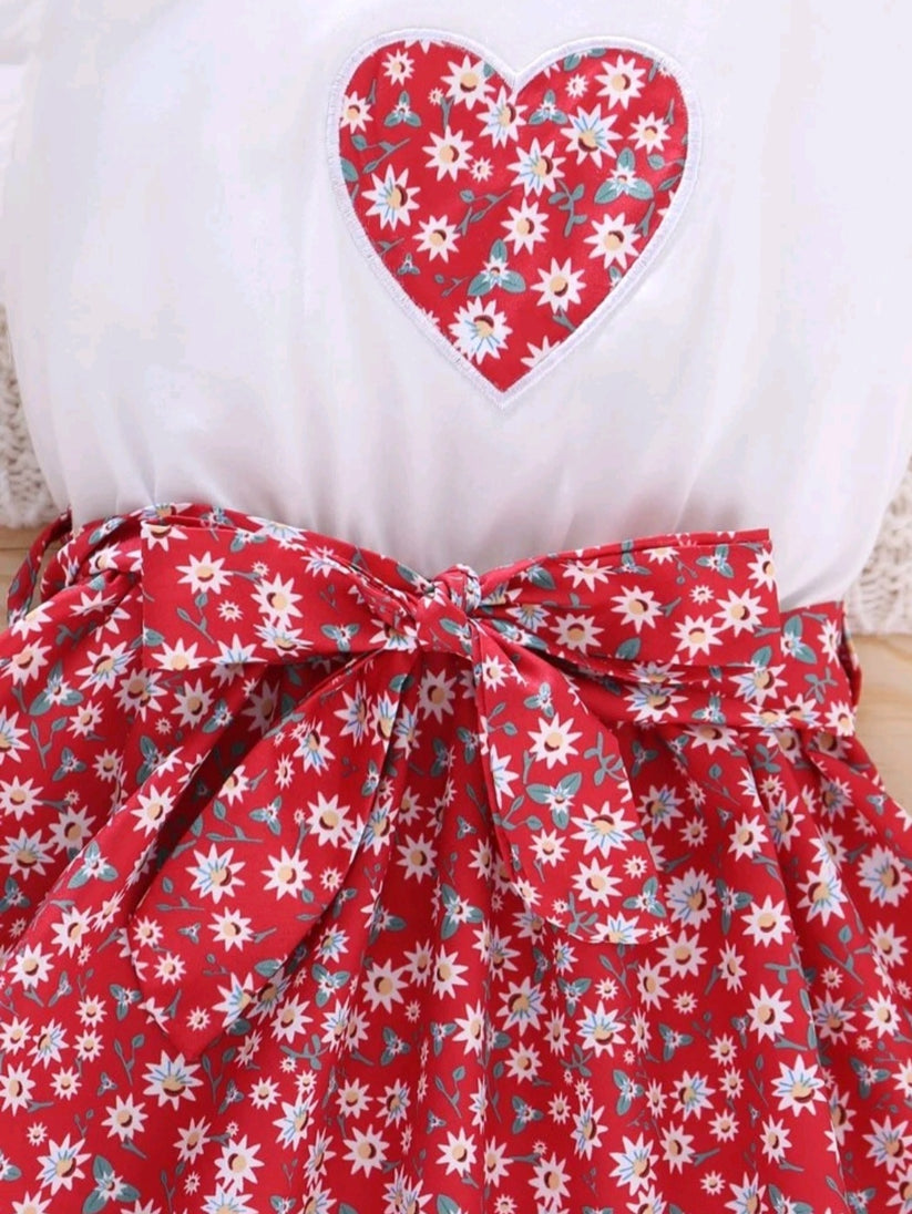 Red Floral Dress with Heart Detail