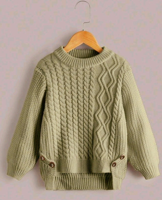 Khaki Cable Knited Crew Neck Sweater,  Gender Neutral