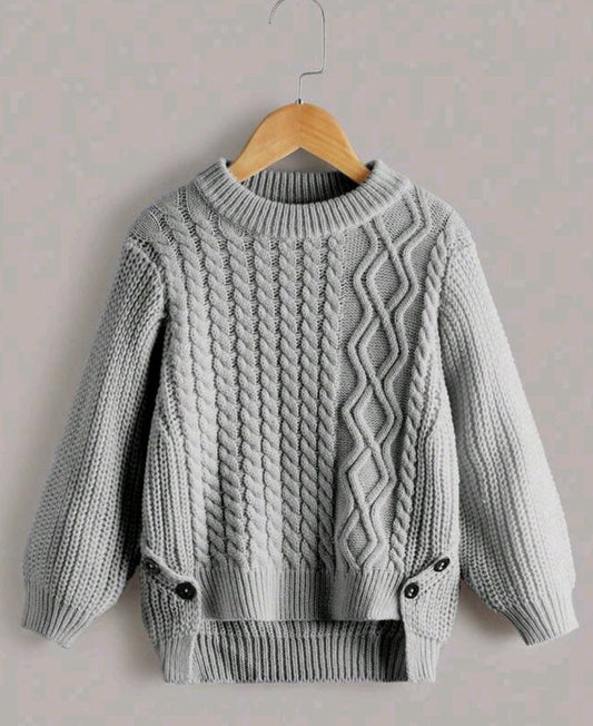 Gray Cable Knited Crew Neck Sweater Gender Neutral