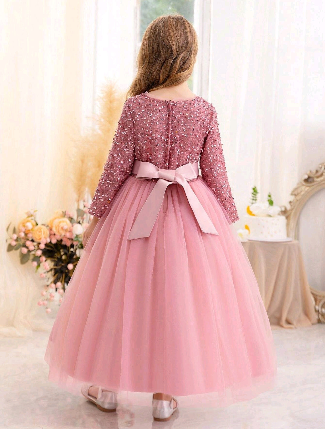 Princess Dress With Long Sleeve, Sequin Decor & Mesh