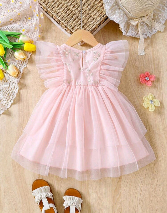 Pink Tulle Embroidered Bust Dress