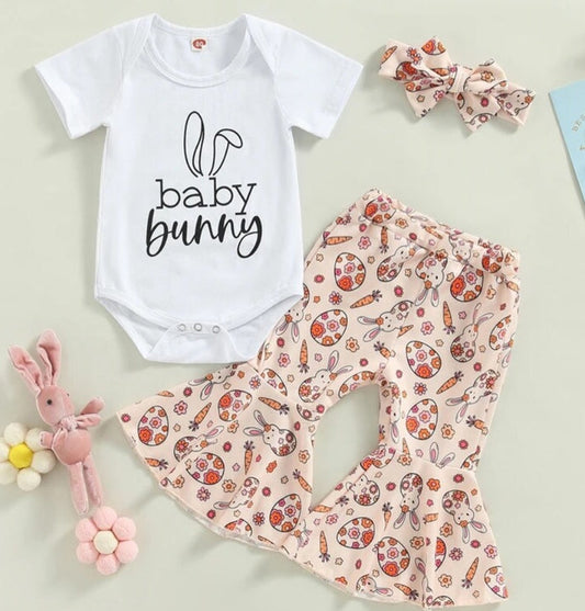 Baby Bunny Romper with Bellbottoms and Headband  Peach