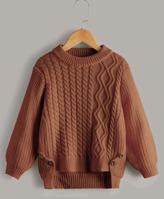 Mocha Cable Knited Crew Neck Sweater Gender Neutral