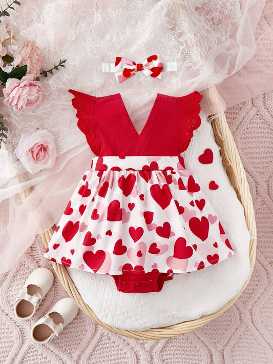 Red Heart Romper with Headband