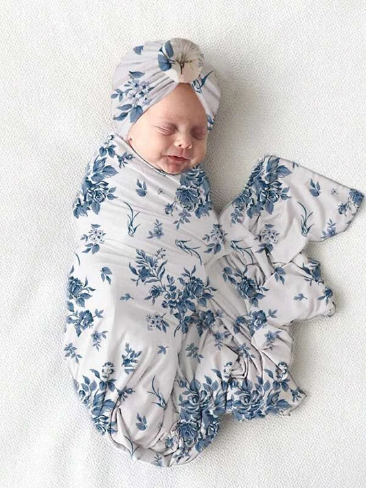 Floral Print Swaddle with Accessory Hat