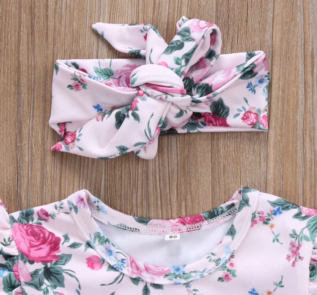 Long Sleeve Floral Dress and Headband