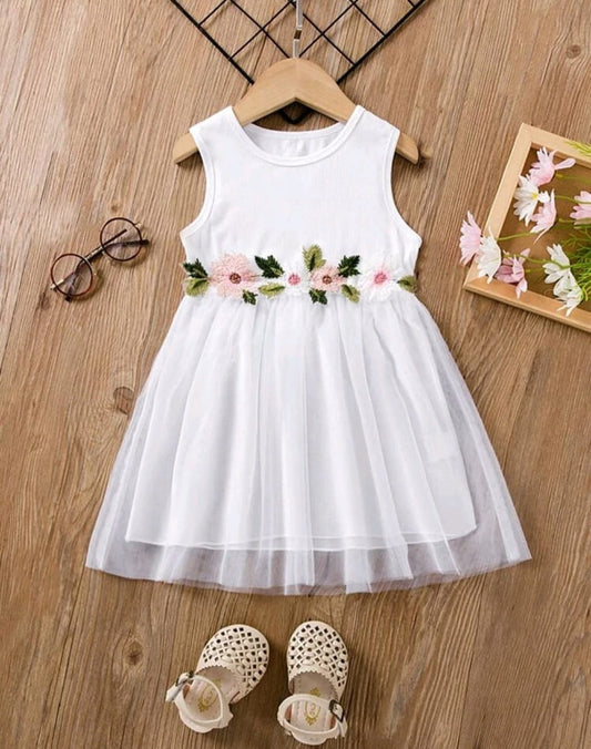 White Ribbed Floral Dress