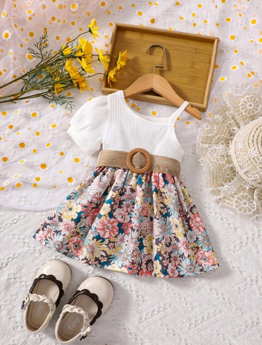 Floral Puff Sleeve Dress and Belt