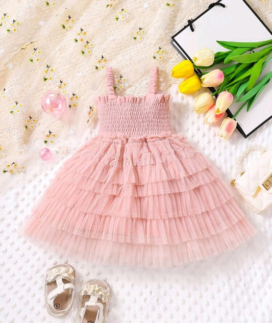 Pink Mesh Layered Dress