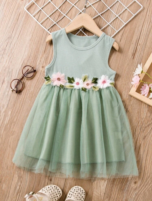 Mint Ribbed Floral Dress