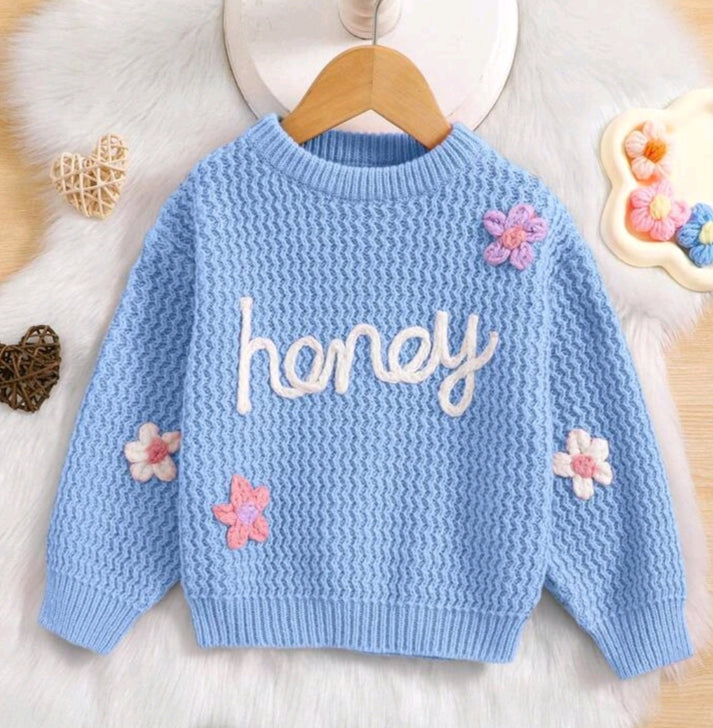 Honey Baby Blue Floral Sweater