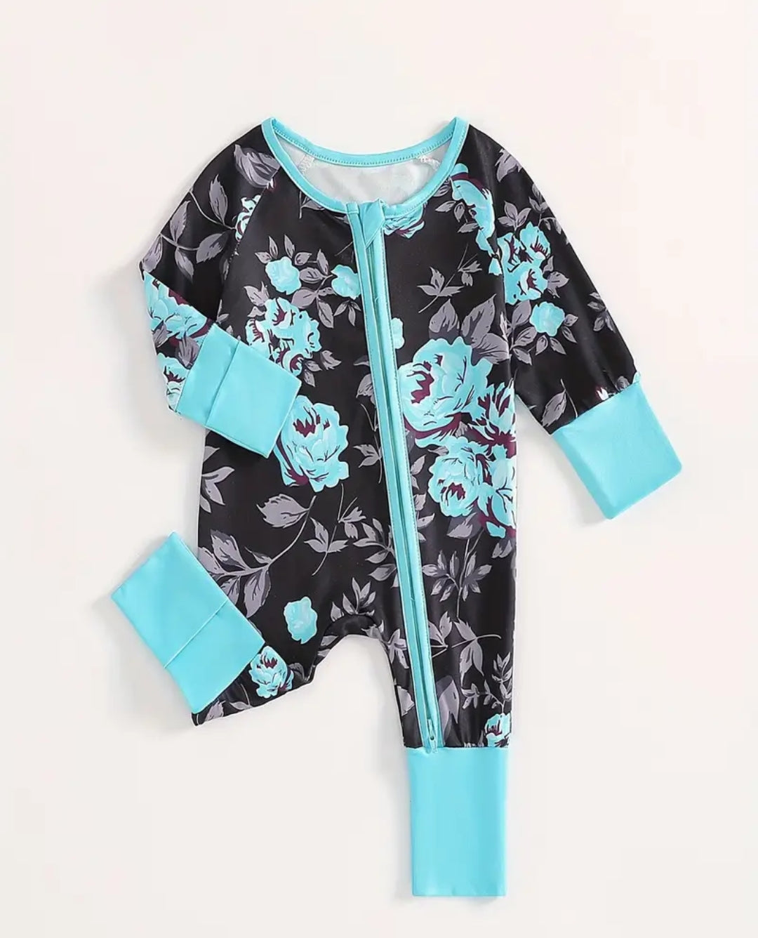 Blue Roses Zipper Onesie